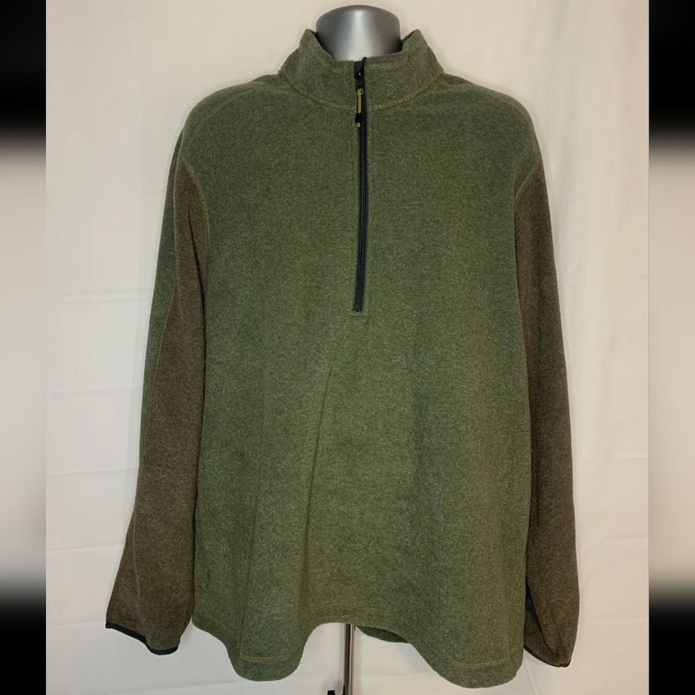 Eddie Bauer Green & Brown Long Sleeve 1/4 Zip Sweater Mens Size 2XL XXL